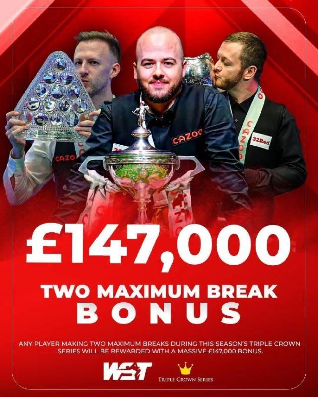 PP电子-斯诺克官方：在三大赛打出2杆147者将获147000英镑